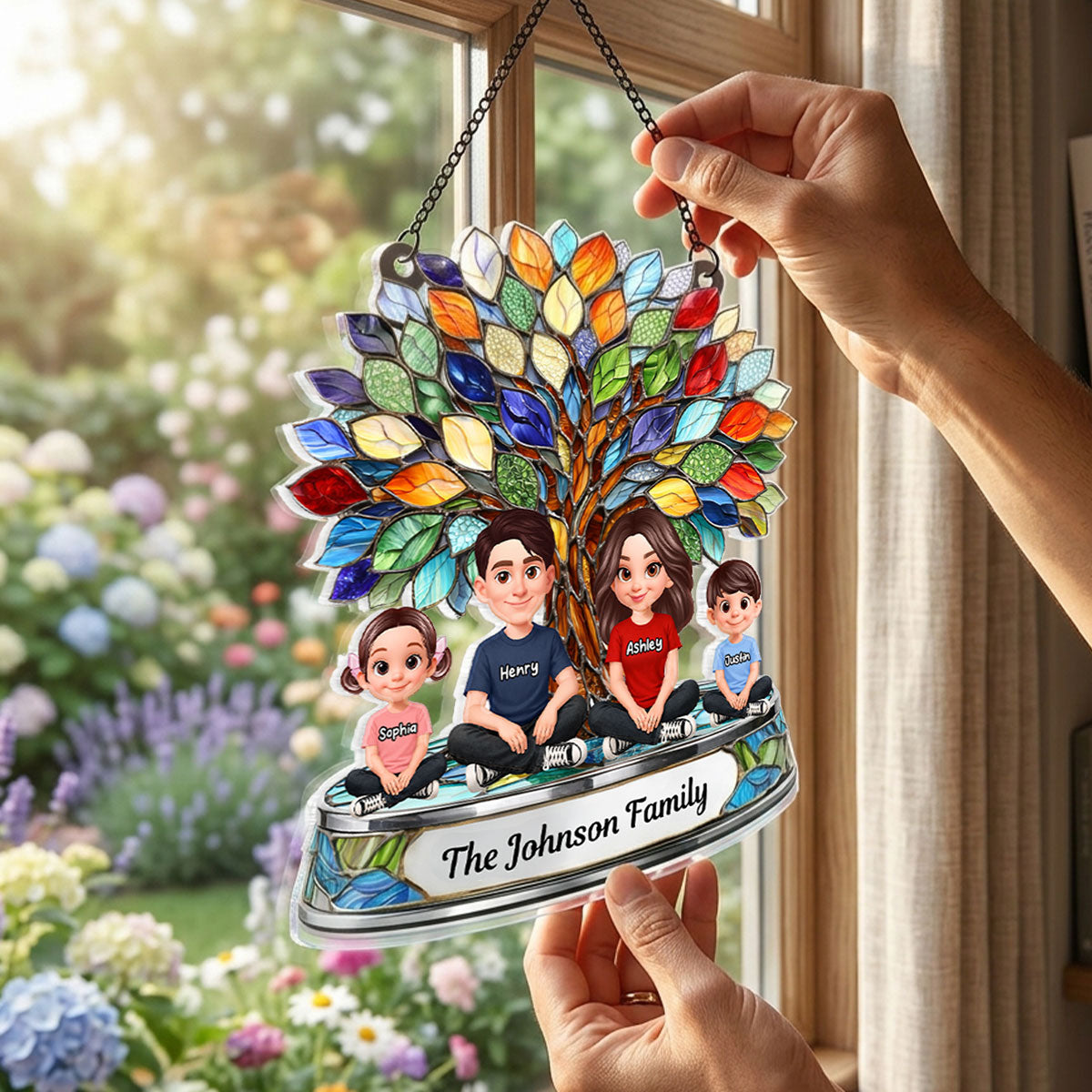 Family Tree - Personalized Acrylic Window Hanging Suncatcher - Heartfelt Mother's Day Gift for Mom, Wife