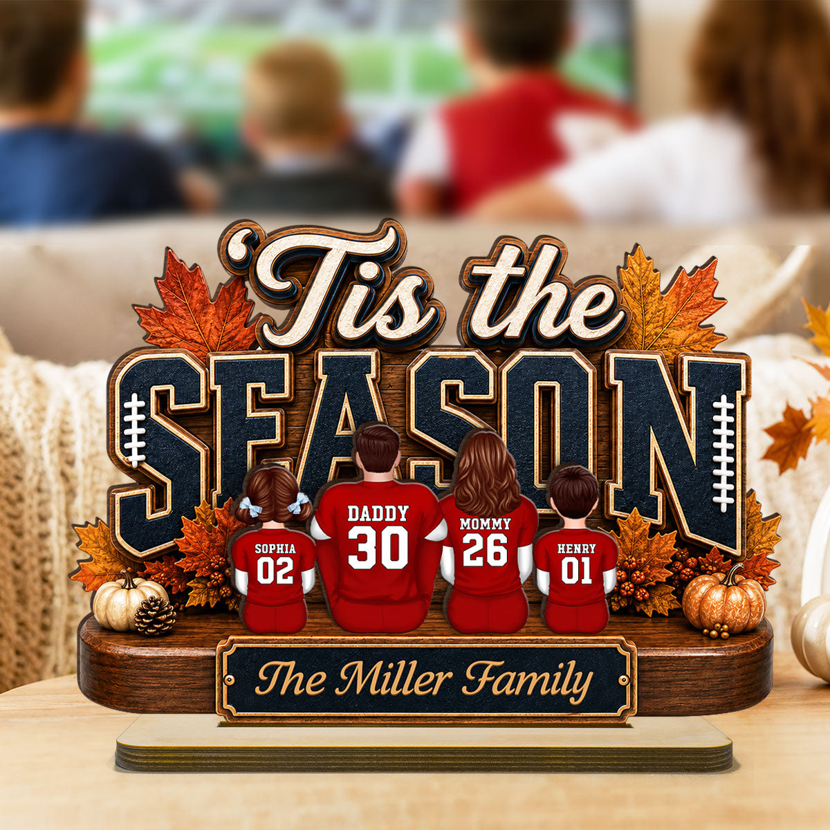 Tis the Football Season - Personalized 2-Layered Wooden Plaque - Family Fall Decor