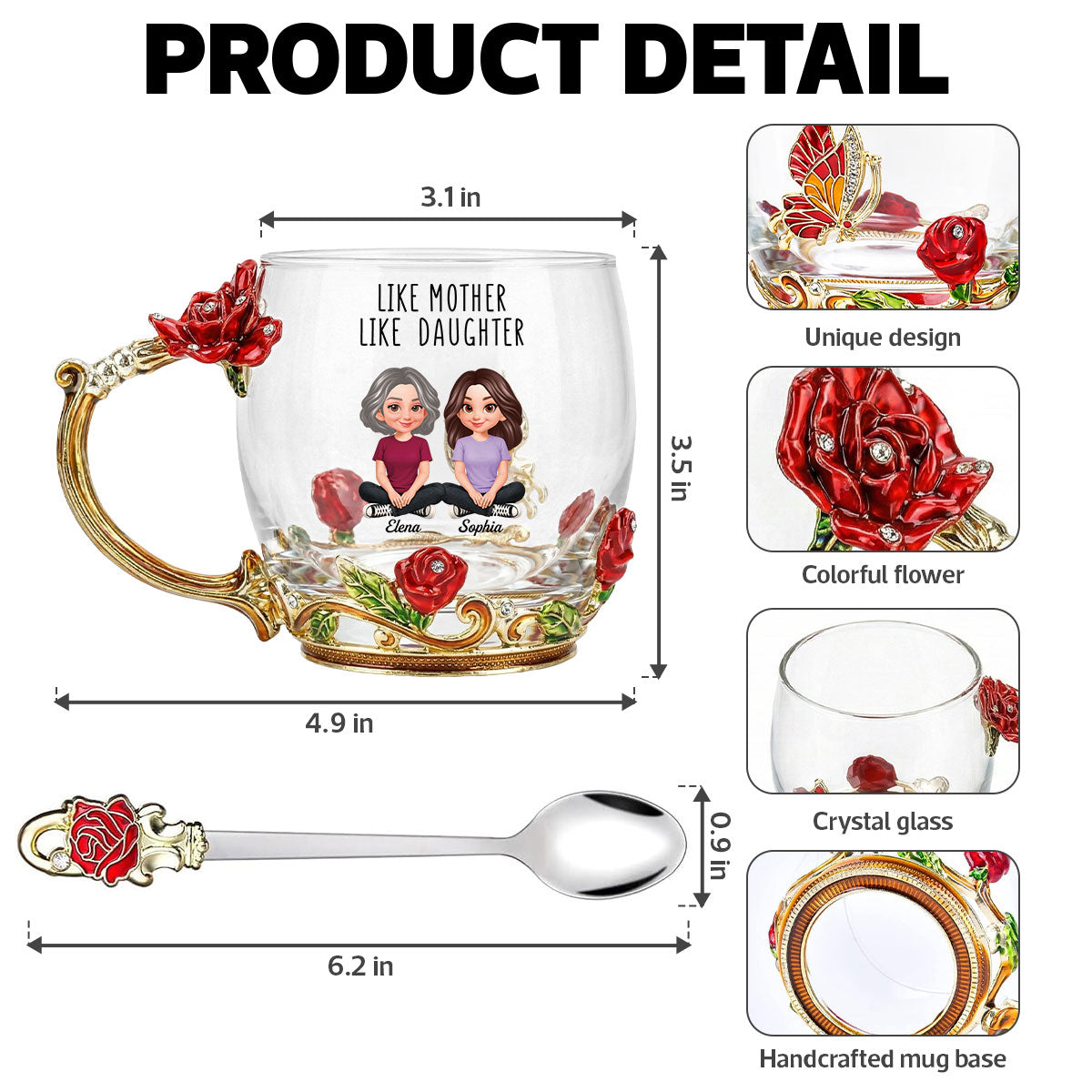 Like Mother Like Daughter Son - Personalized Enamel Flower Tea Cup - Gift For Mom