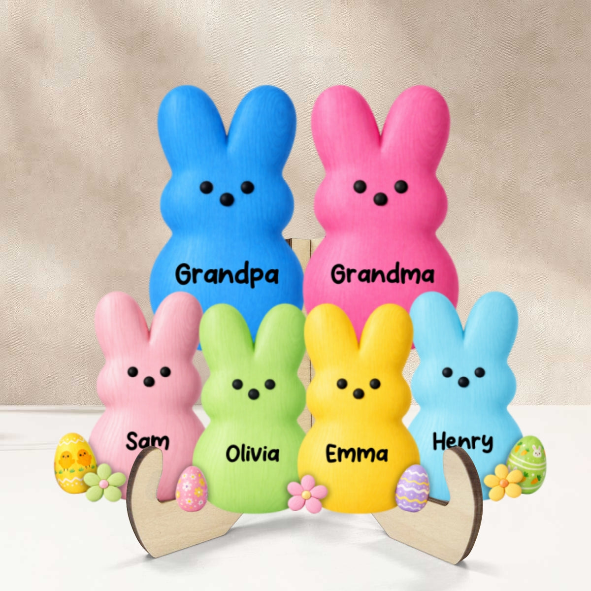 Grandma & Grandpa Little Bunnies Happy Easter - Personalized 2-Layered Wooden Plaque - Gift For Grandparents, Easter Decoration