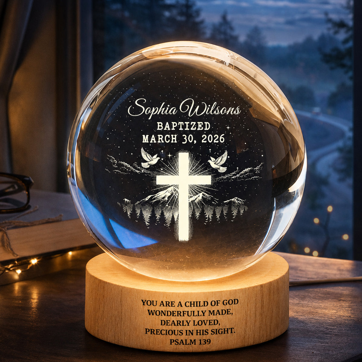 You Are a Child of God Baptism - Personalized Crystal Ball LED Night Light - Nursery Decor