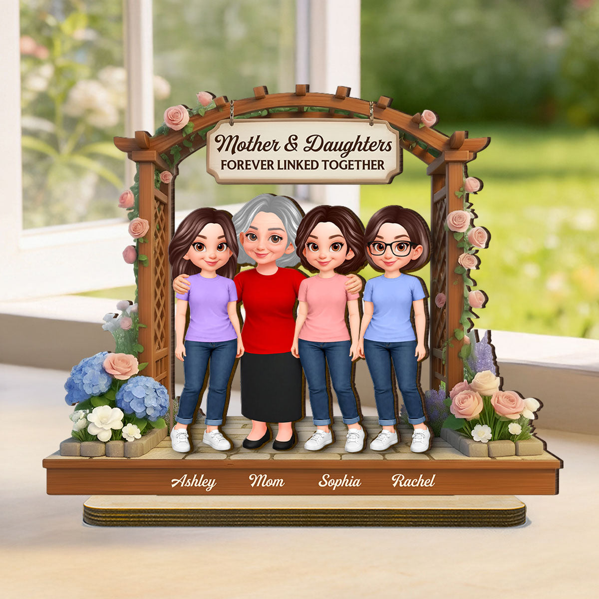 Beautiful Garden Mom Daughter Son Forever Love - Personalized 2-Layered Wooden Plaque - Mother's Day Gift For Mom