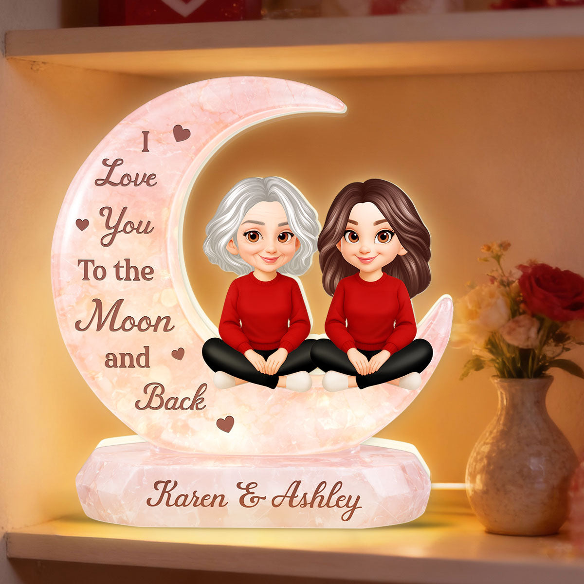 I Love You To The Moon Mom And Daughter - Personalized Light Box - Heartfelt Gift For Mom, Grandma