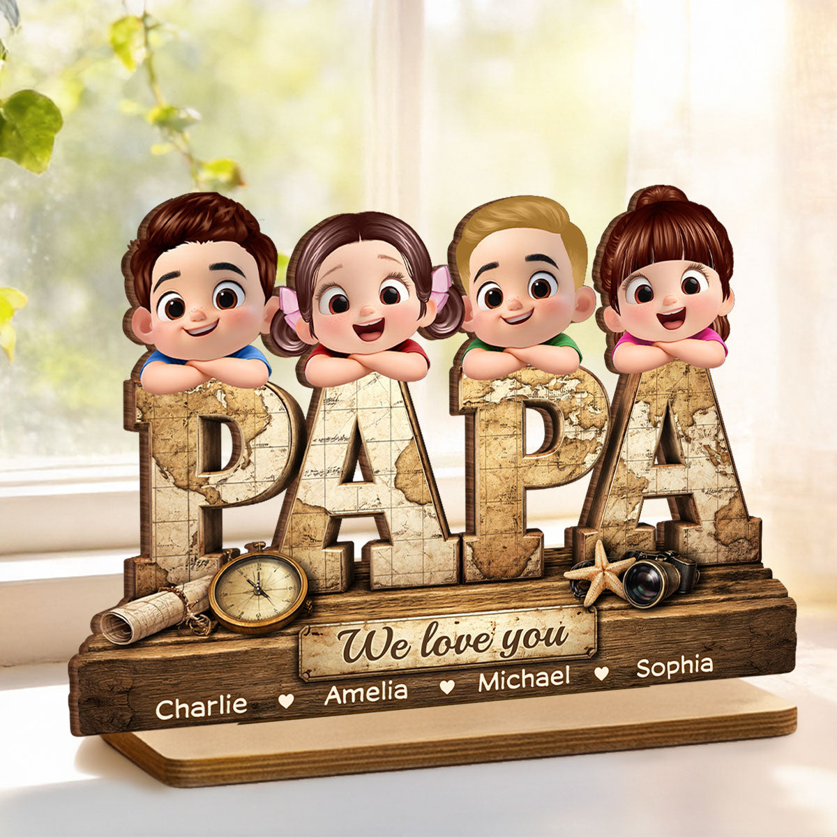 Papa We Love You - Personalized 2-Layered Wooden Plaque - Sentimental  Gift for Grandpa, Dad, Husband