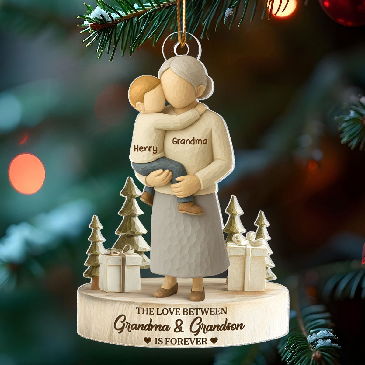The Love Between Grandma and Grandson, Granddaughter is Forever - Personalized Acrylic Ornament - Heartwarming Christmas Gift for Grandma