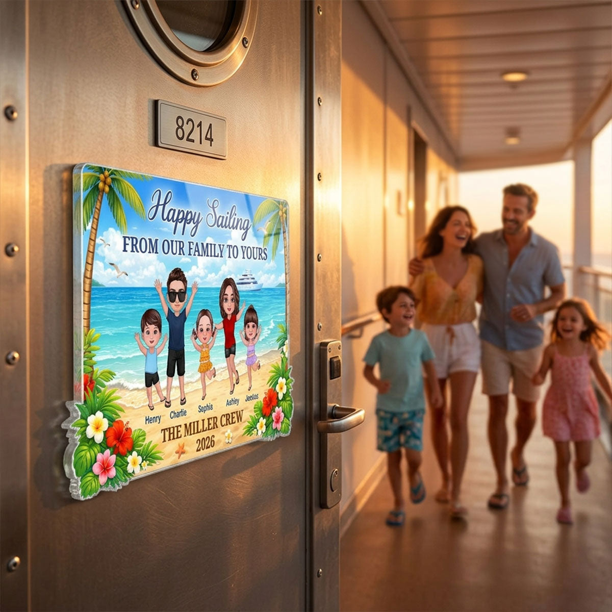 Happy Sailing From Our Family To Yours Happy Family - Personalized Cruise Ship Door Magnet - Cruise Trip Keepsake