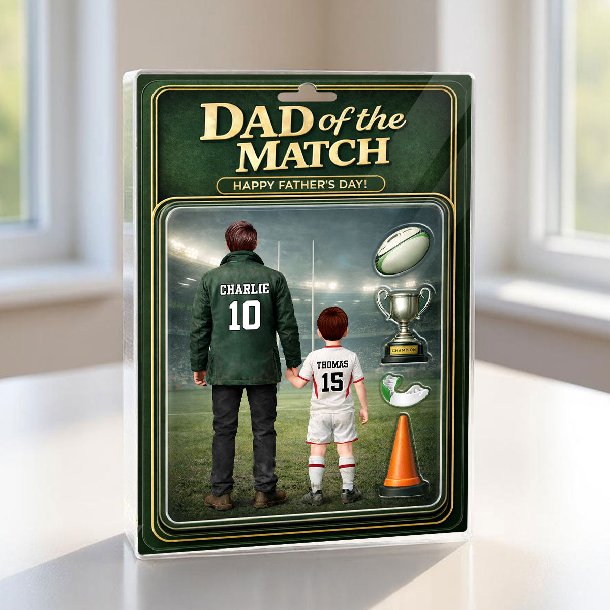 Dad Of The Match Rugby - Personalised Acrylic Block Plaque - Gift For Rugby Dad
