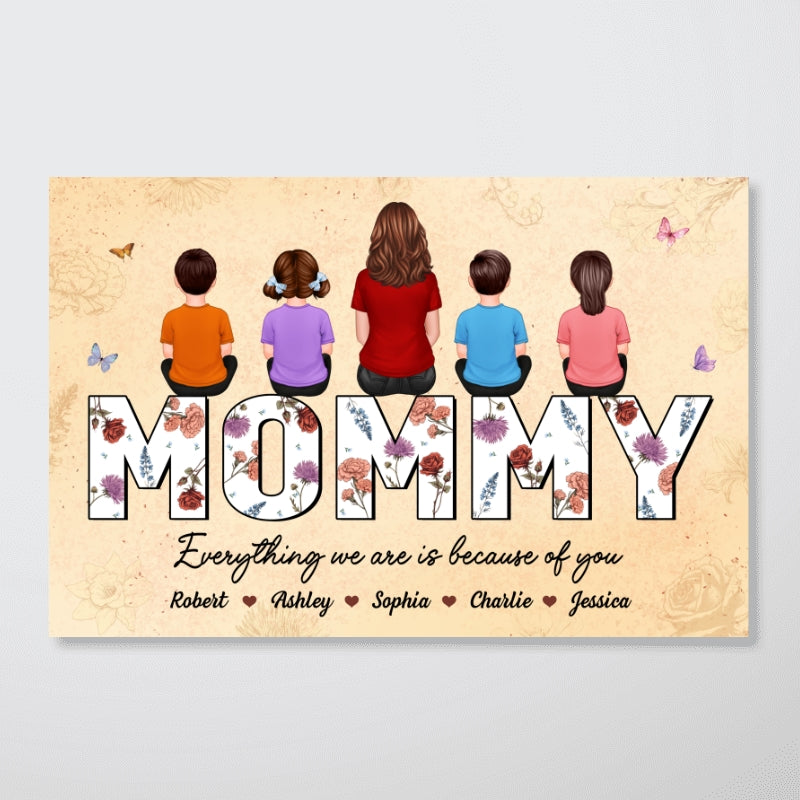 Happy Mother's Day Mommy Back View Family Sitting, Personalized Poster