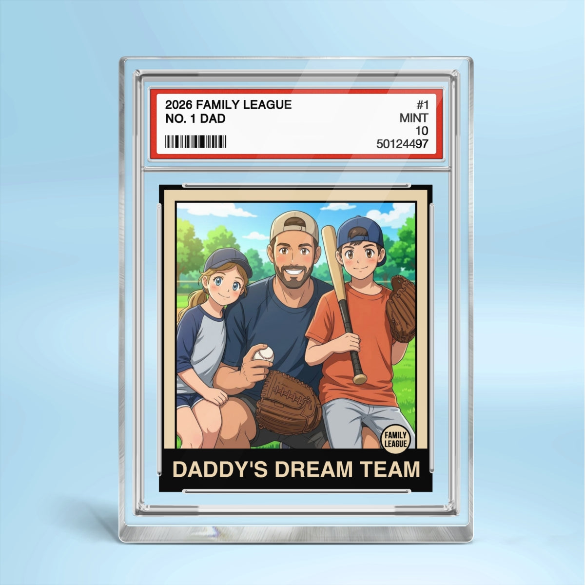 Cartoon Style Baseball Daddy's Dream Team Trading Card - Personalized Acrylic Block Plaque -  Gift For Baseball Dad, Husband