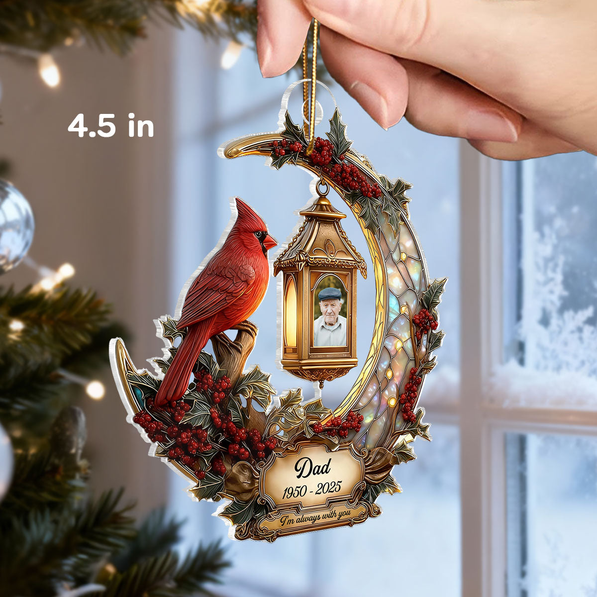 3D Stained Glass Effect Cardinal Memorial - Personalized Acrylic Ornament - Remembrance Gift, Sympathy Gift