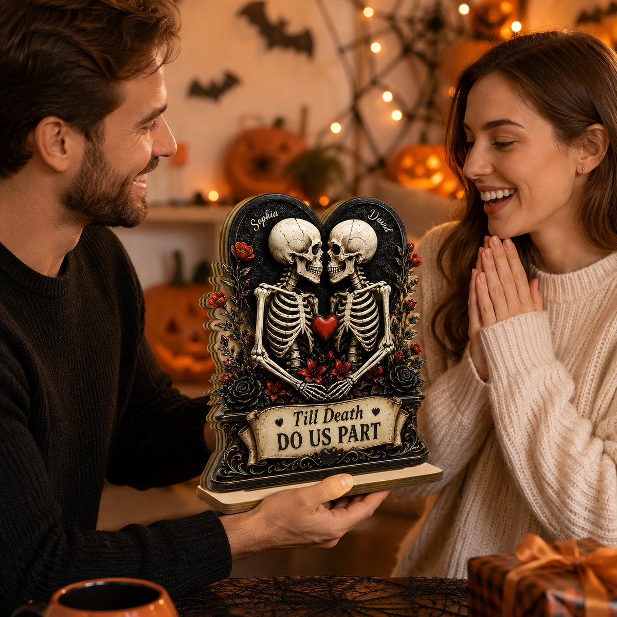 Till Death Do Us Part Skeleton Couple - Personalized 2-Layered Wooden Plaque - Gift for Him, for Her