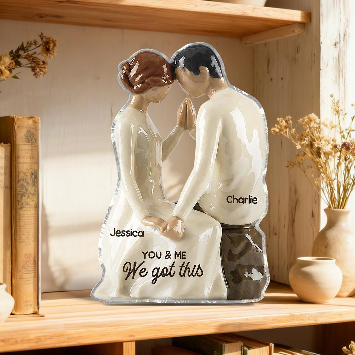 3D Effect Couple Sitting Side By Side - Personalized Acrylic Block Plaque - Valentine's Day, Anniversary Gift For Him, Gift For Her