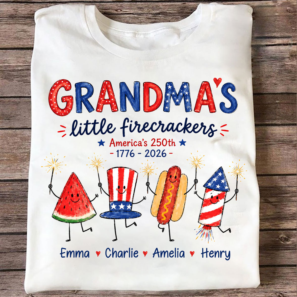 Grandma's Little Firecrackers - Personalized Shirt - 250th Anniversary Patriotic Shirt for Grandma