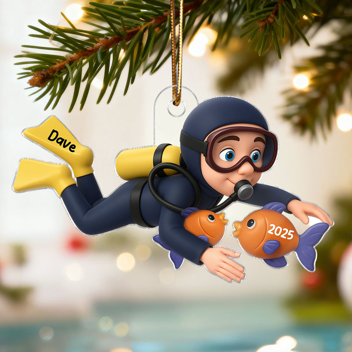 Christmas Boy Girl Man Woman Scuba Diving - Personalized Acrylic Ornament - Gift For Scuba Diver, Grandson, Granddaughter
