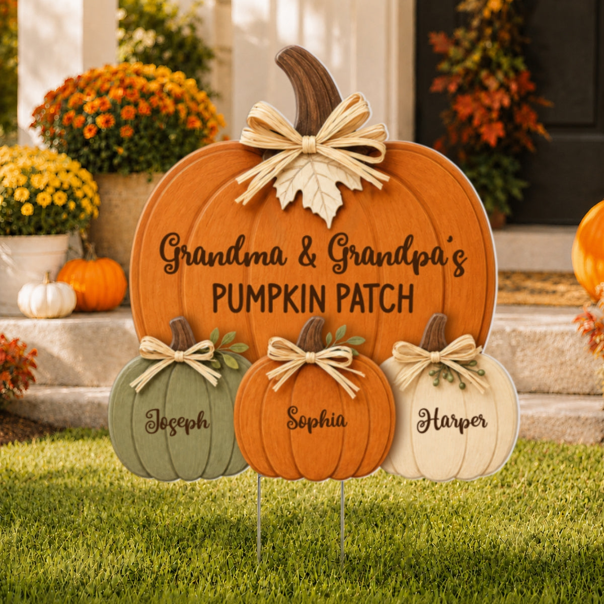 Cozy Rustic Fall Vibe Grandpa Grandma's Pumpkin Patch - Personalized Yard Sign - Fall Decor For Grandparents (Up to 20 Grandkids)