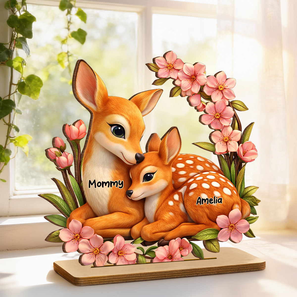 Deer And Fawn - Personalized Wooden Plaque - Heartfelt Mother's Day Gift for Mom, Wife