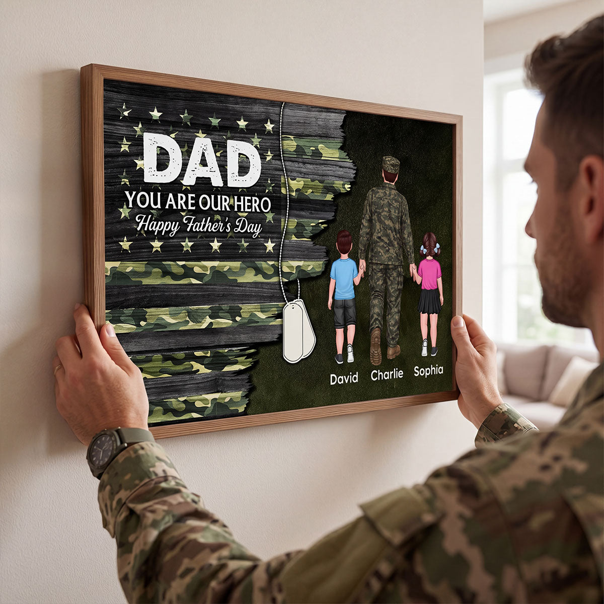 Army Millitary Half Camouflage Flag Dad - Personalized Poster - Father's Day Gift For Dad