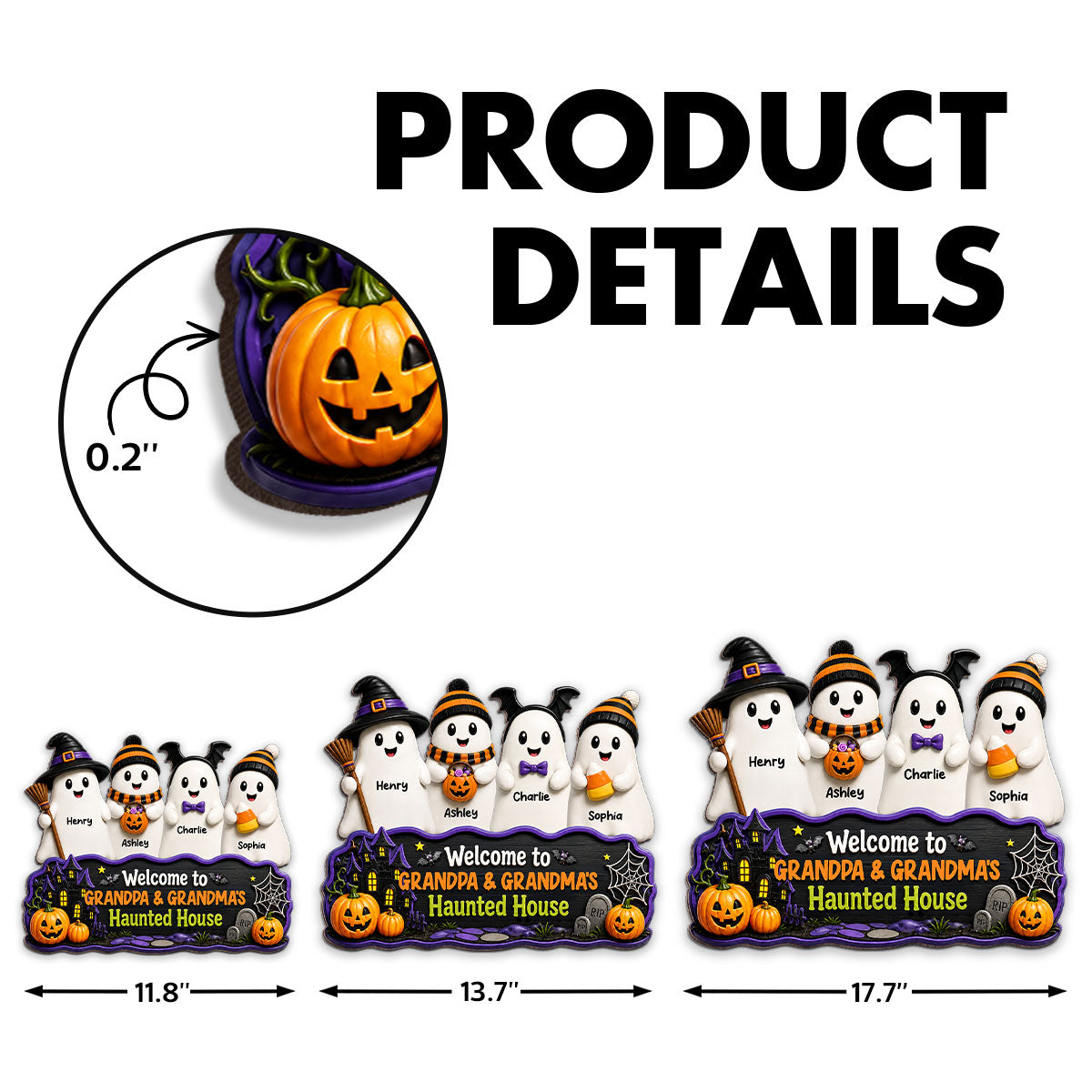 Halloween Welcome To Grandma Grandpa Haunted House Cute Boo Kids - Personalized Wood Sign - Halloween Decoration For Grandparents