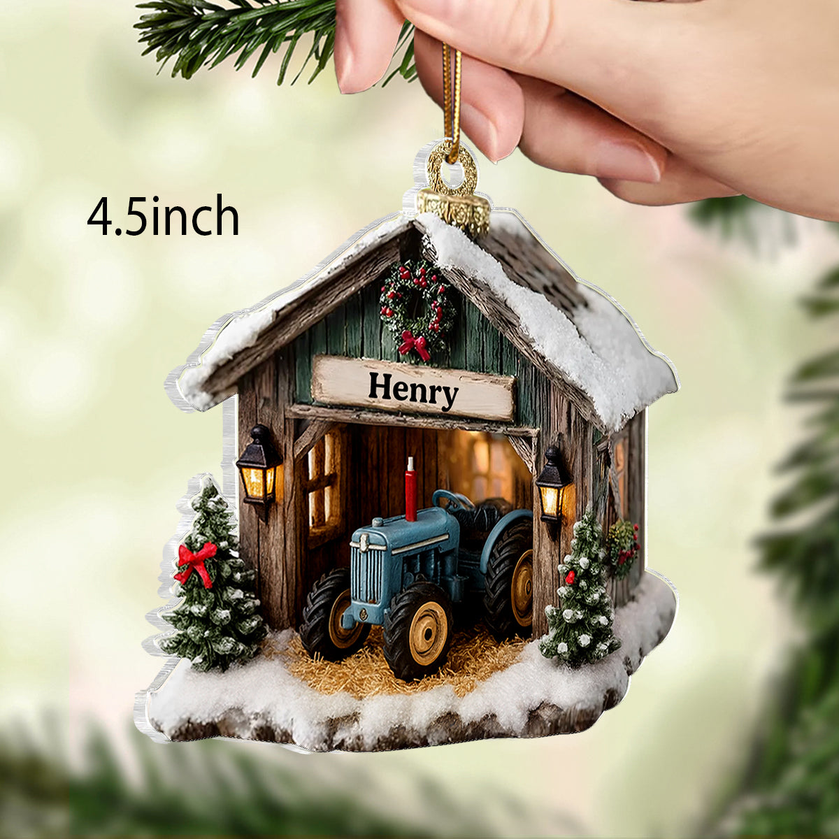 Custom Farmhouse Tractor Barn Christmas - Personalized Acrylic Ornament - Holiday Keepsake 2025