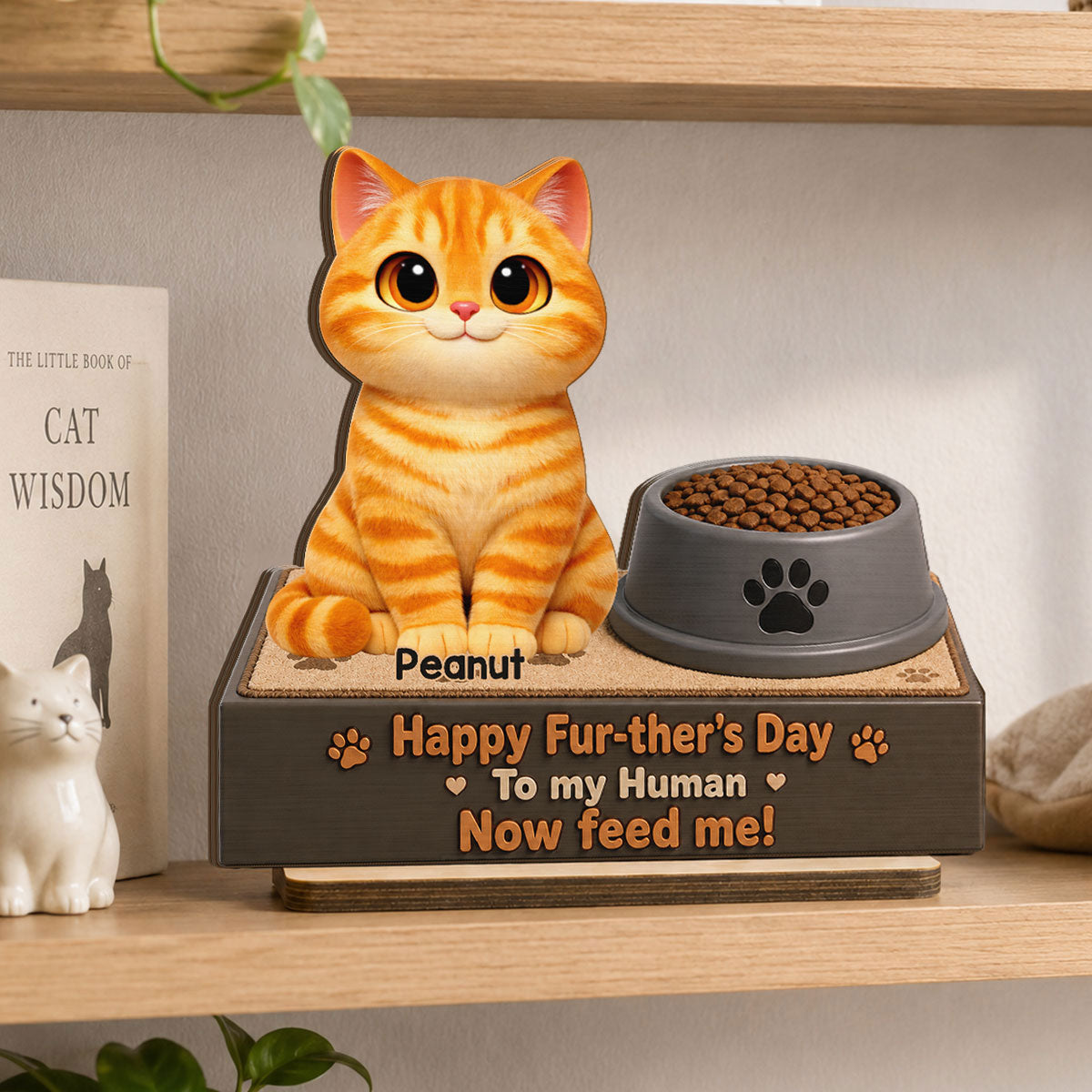 Cute Fluffy Cats Happy Fur-ther's Day Human - Personalized 2-Layered Wooden Plaque - Funny  Gift For Cat Dad, Cat Lovers