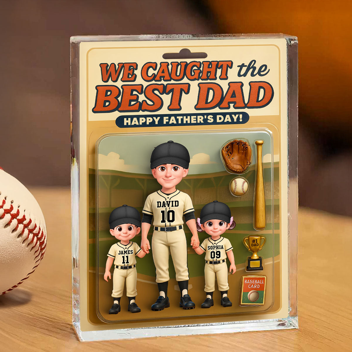 Baseball Things We Caught The Best Dad - Personalized Acrylic Block Plaque -  Gift For Baseball Dad