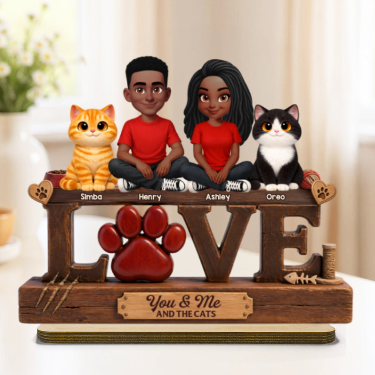You & Me And The Cat - Personalized 2-Layered Wooden Plaque - Heartfelt  Gift For Cat Dad