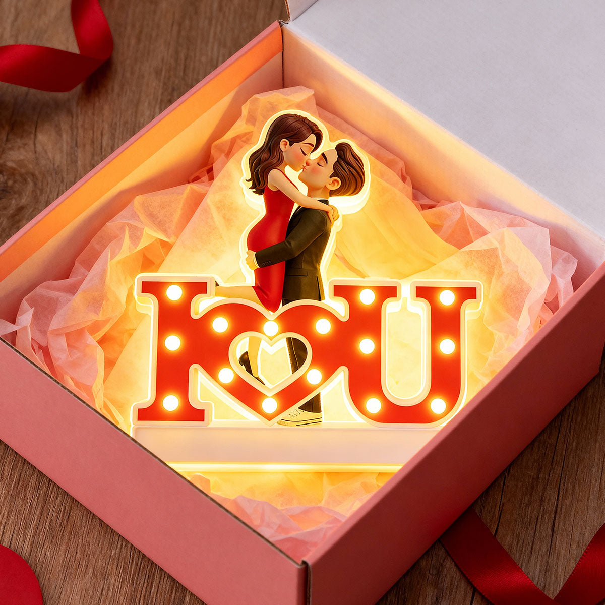 I LOVE YOU Couple Hugging Kissing - Personalized Light Box - Valentine's Day Gift For Couple, For Him, For Her