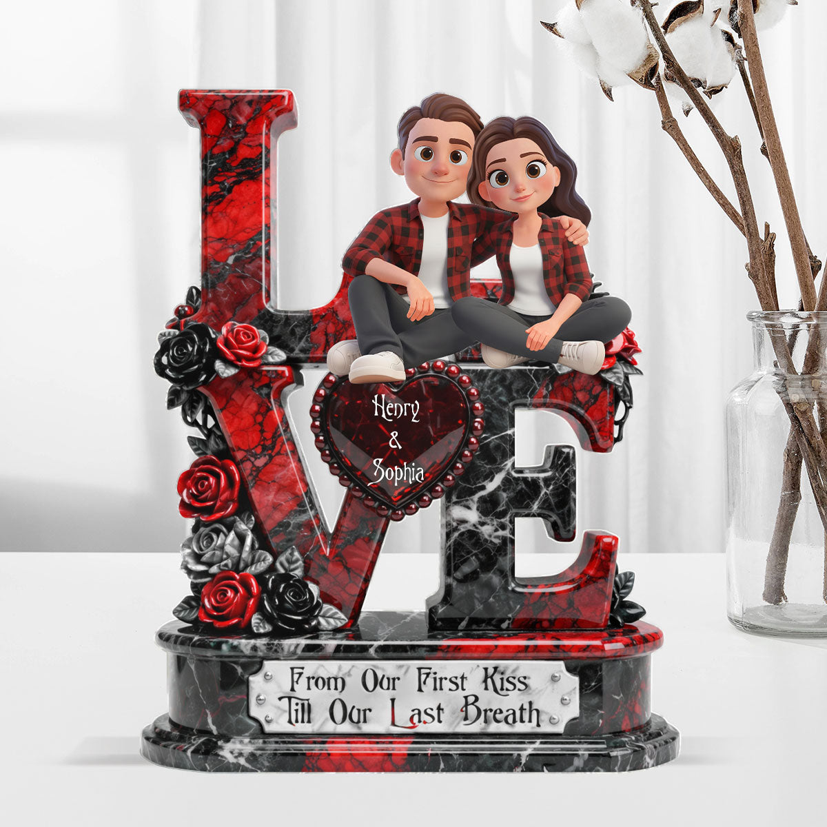 Couple Dark Romantic From Our First Kiss - Personalized Acrylic Block Plaque - Anniversary, Valentine's Day Gift, Gift For Him, Gift For Her