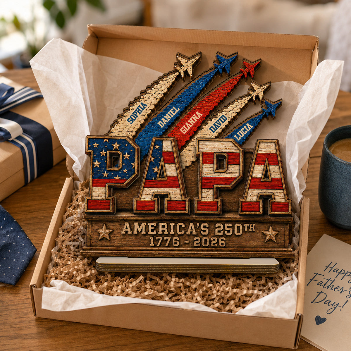 Dad Grandpa Nation Flag American 250th Anniversary - Personalized Wooden Plaque -  Gift For Dad, Grandpa