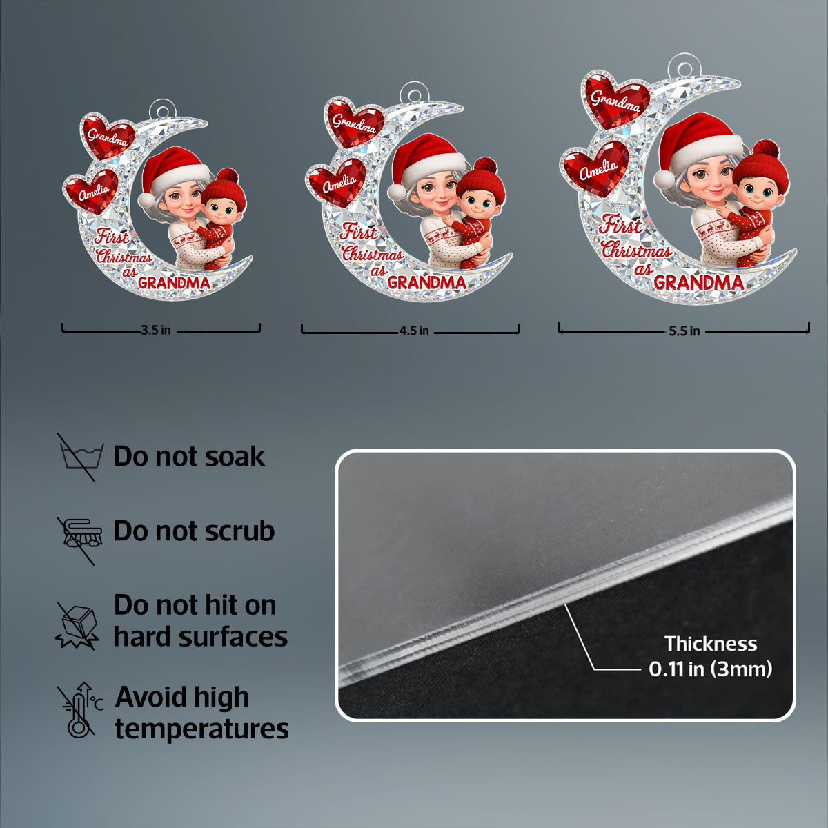3D Effect Flat Moon First Christmas With New Baby - Personalized Acrylic Ornament - Christmas Gift For New Grandma, New Mom