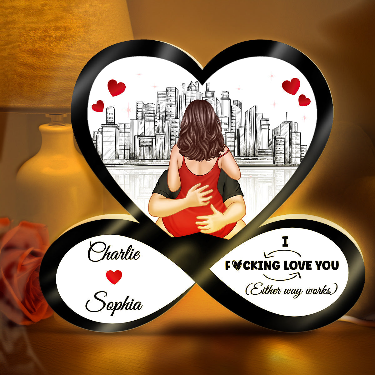 Skyline Infinity Heart Funny Romantic Couple - Personalized Light Box - Gift For Couple
