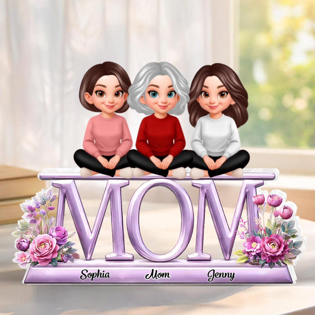 Lovely Mom And Kids - Personalized Acrylic Block Plaque - Heartfelt Gift For Mom, Grandma