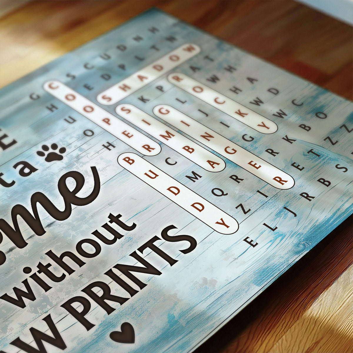 Home With Paw Prints Pet Name Word Search Puzzle - Personalized Poster