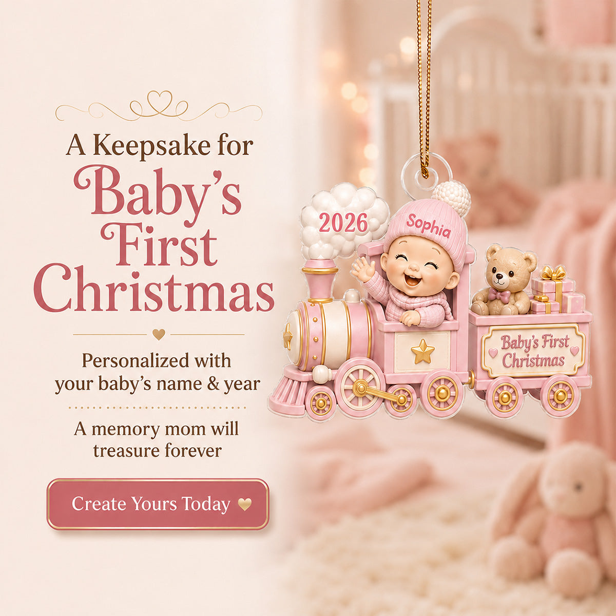Baby First Christmas On Toy Train 2D Flat - Personalized Acrylic Ornament