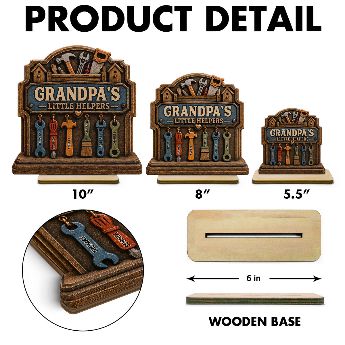 Grandpa's Little Helpers - Personalized 2-Layered Wooden Plaque -  Gift For Dad, Husband, Grandpa