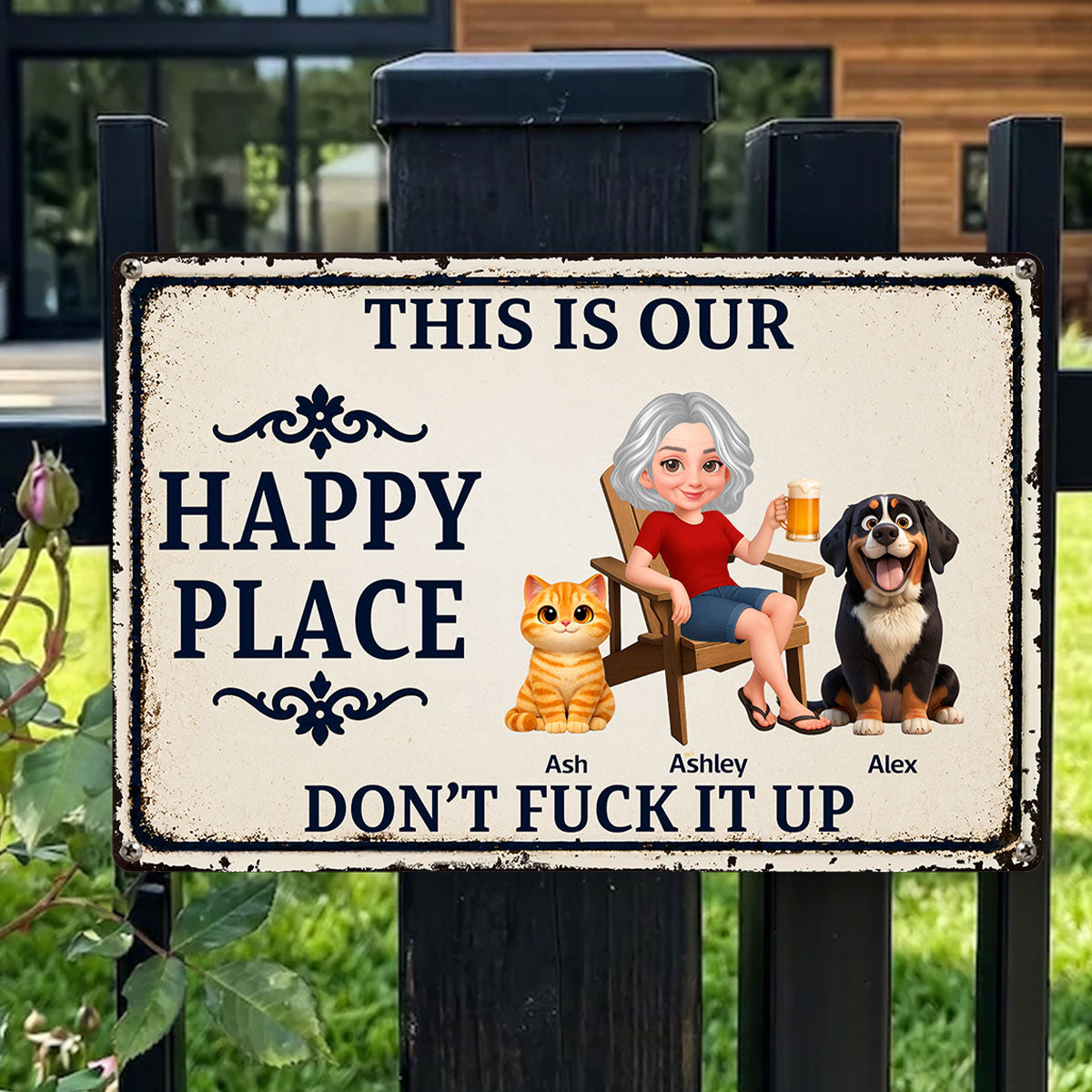 This Is My Happy Place With Dogs Cats - Personalized Metal Sign - Funny Sarcasm Decoration For Dog Lovers, Cat Lovers