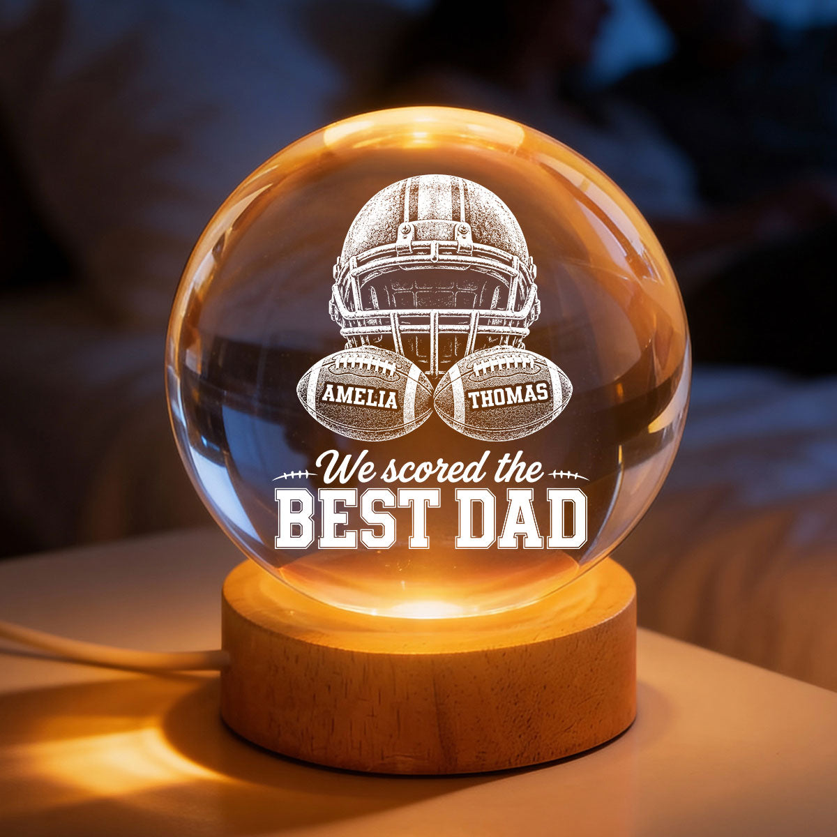 American Football We Scored The Best Dad - Personalized Crystal Ball LED Night Light -  Gift For Dad, Football Lovers