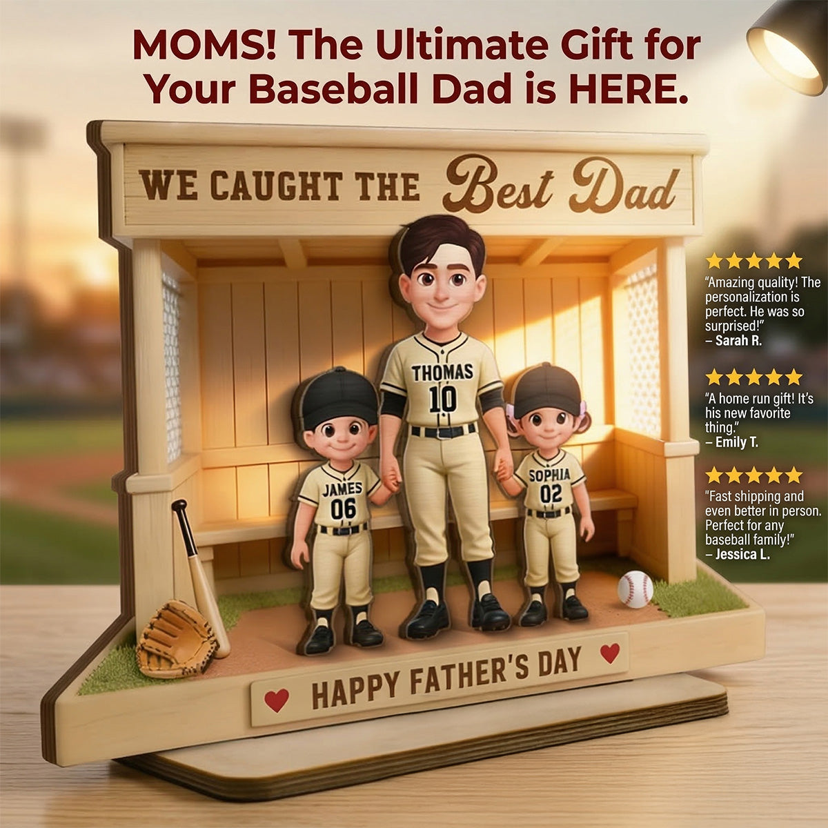 We Caught The Best Dad Baseball Dugout - Personalized 2-Layered Wooden Plaque -  Gift For Baseball Dad