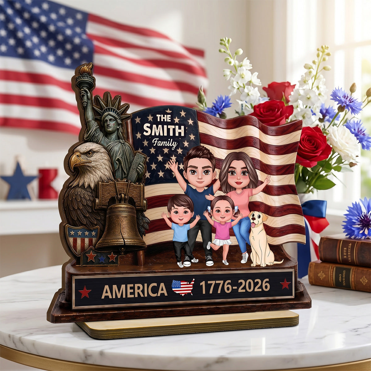 Happy 250th Anniversary 2D Flat - Personalized 2-Layered Wooden Plaque - America 250th Anniversary Keepsake, 4th Of July Family Home Decor