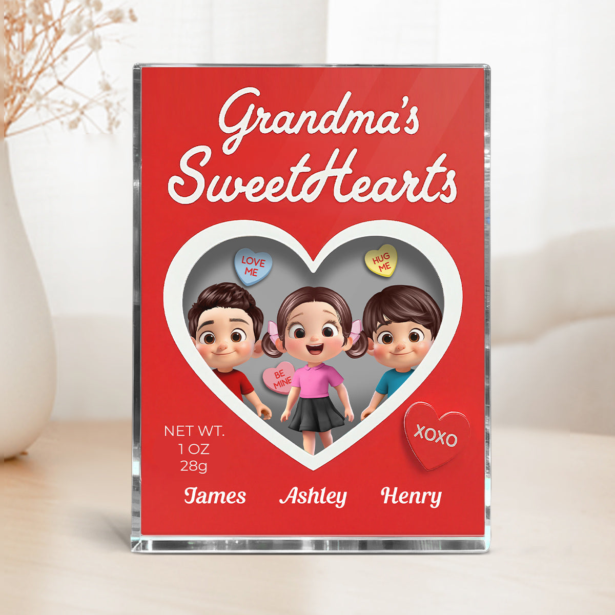 Grandma's Sweethearts Grandkids Red Toy Box Style 2D Flat - Personalized Acrylic Block Plaque