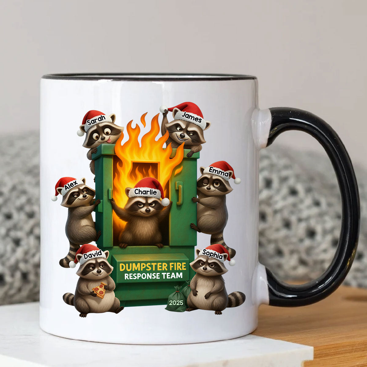 Cunning Raccoon Office Chaos Dumpster Fire Response Team - Personalized Mug - Funny Holiday Gift for Coworkers