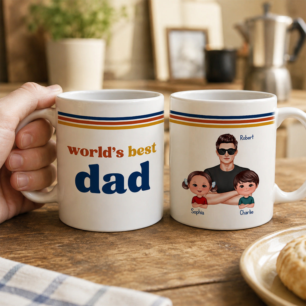 World's Best Dad Grandpa Retro 70s Style - Personalized Mug - Father's Day Gift For Husband, Dad, Grandpa