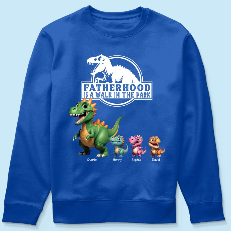 Fatherhood Is A Walk In The Park Cartoon Dinosaurs - Personalized Shirt - Father's Day Gift For Husband, Dad