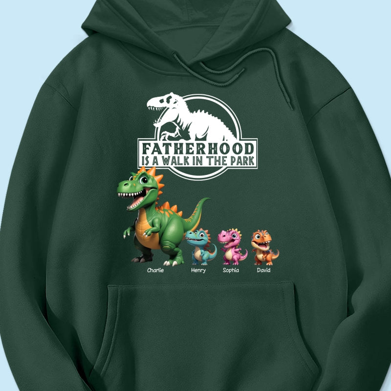 Fatherhood Is A Walk In The Park Cartoon Dinosaurs - Personalized Shirt - Father's Day Gift For Husband, Dad