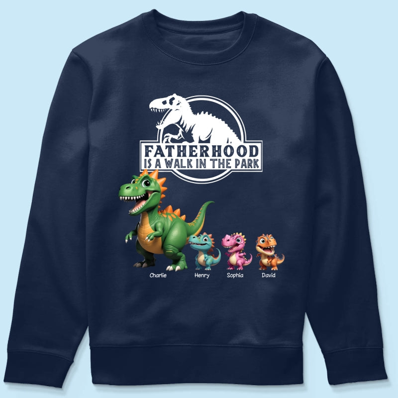 Fatherhood Is A Walk In The Park Cartoon Dinosaurs - Personalized Shirt - Father's Day Gift For Husband, Dad