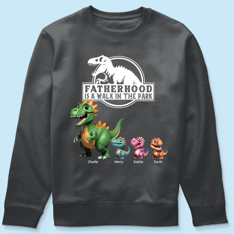 Fatherhood Is A Walk In The Park Cartoon Dinosaurs - Personalized Shirt - Father's Day Gift For Husband, Dad