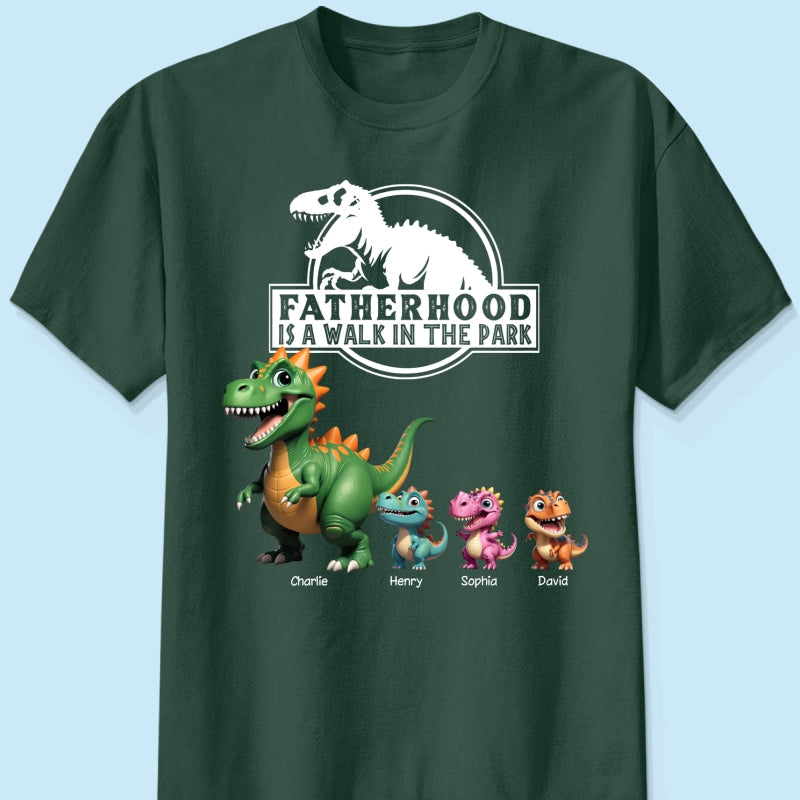 Fatherhood Is A Walk In The Park Cartoon Dinosaurs - Personalized Shirt - Father's Day Gift For Husband, Dad
