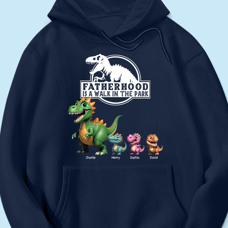 Fatherhood Is A Walk In The Park Cartoon Dinosaurs - Personalized Shirt - Father's Day Gift For Husband, Dad