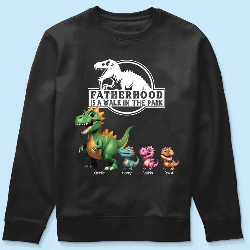 Fatherhood Is A Walk In The Park Cartoon Dinosaurs - Personalized Shirt - Father's Day Gift For Husband, Dad