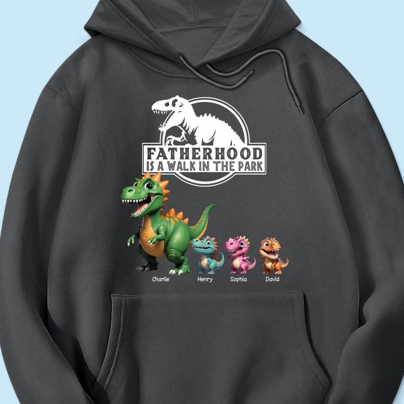 Fatherhood Is A Walk In The Park Cartoon Dinosaurs - Personalized Shirt - Father's Day Gift For Husband, Dad